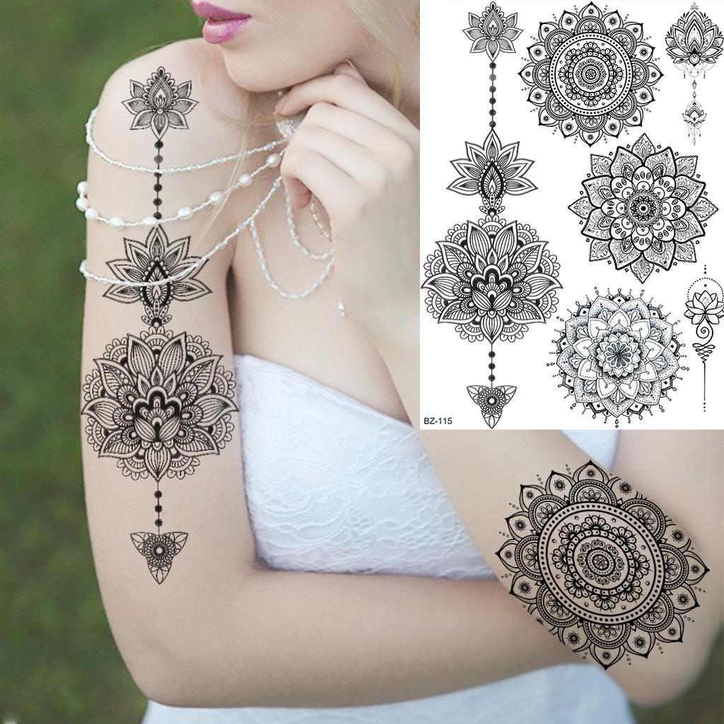 Lotus Henna Mandala Chest Temporary Tattoos For Women Underboob Adult Butterfly Turtle Lion Fake Tattoo Sexy Waterproof Tatoos