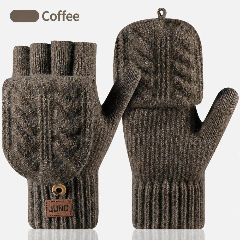 Polyester Blend Men Flip Top Gloves Warm Women Half Finger Mittens Cold Weather