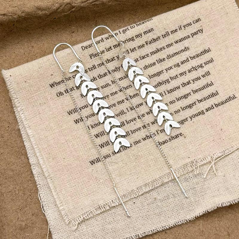 PONYKISS Sterling Silver Wheat Ear Chain Tassel Drop Earring for Women Trendy Plant Fine Minimalist Accessories