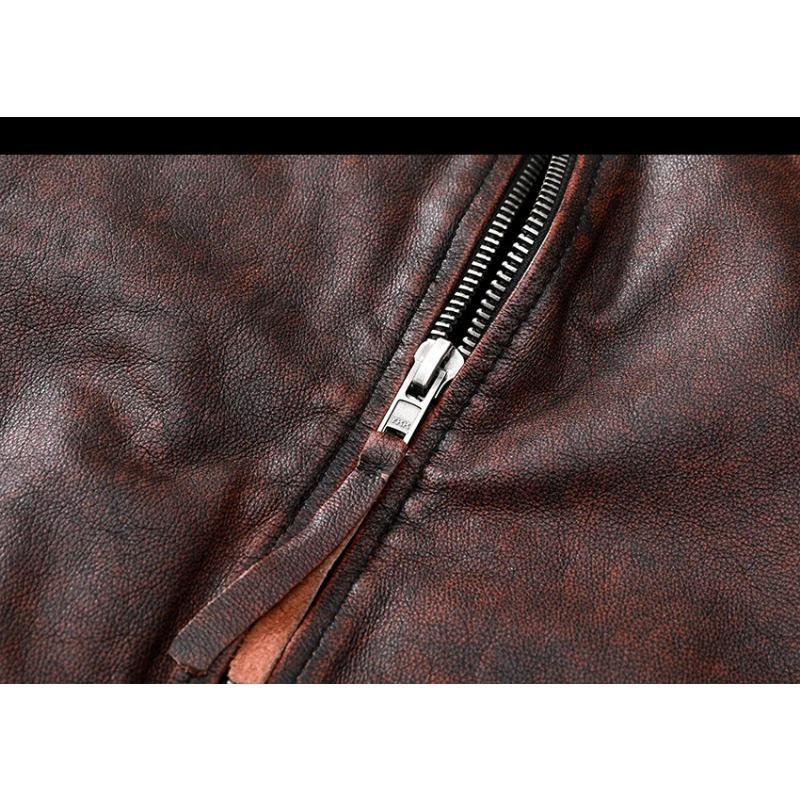 Chinesische Größe Vintage braun Mantel klassische Biker Stil kurze schlanke echte Lederjacke Männer Casual Ledermantel Herbst