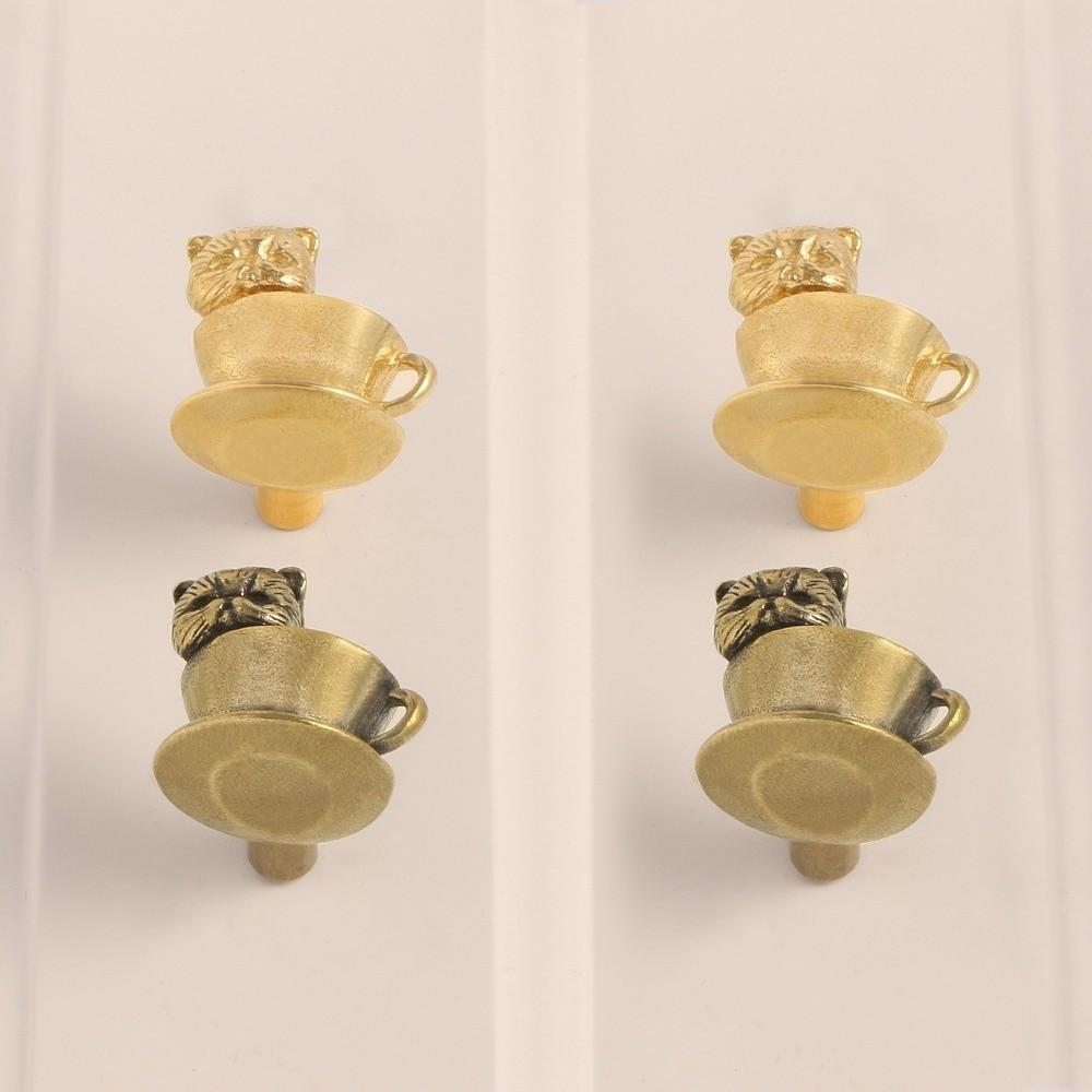 Animal Shaped Handles Door Knobs Vintage Cat Cupboard Drawer Pulls  For Kitchen Wine Cabinet