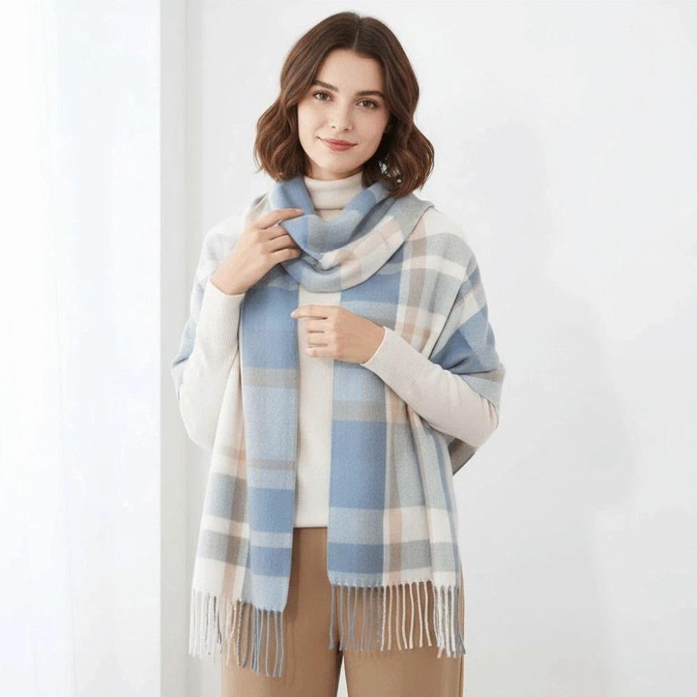 Cold-proof Classic Plaid Scarf Soft Long Neckscarf with Tassel Large Knitted Wool Scarf  Men