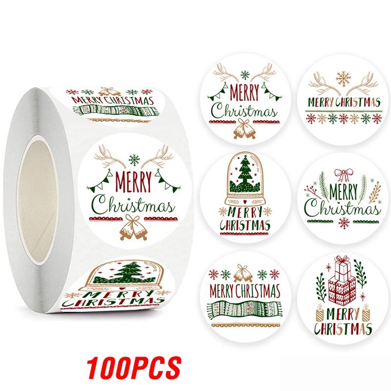 

100-500pcs Merry Christmas Gift Decorative Stickers Round Thank You Labels Handmade Candy Biscuits Package Christmas Sticker