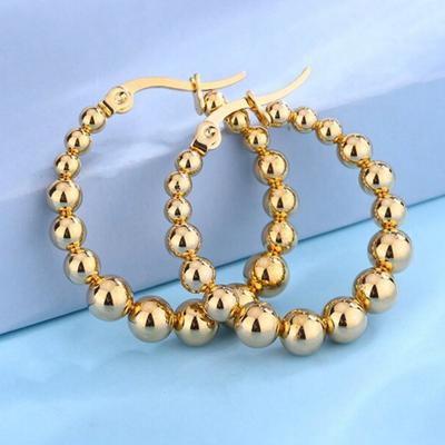 1pair Stainless Steel Ball Bead Hoop Earrings