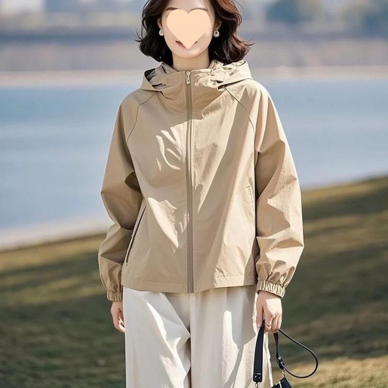 Loose Versatile Stylish Cropped Casual Hooded Jacket Spring Windbreaker