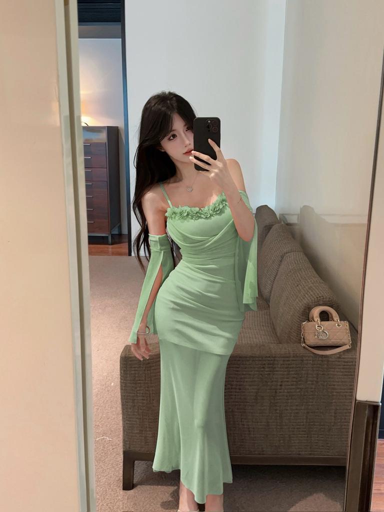 Sexy dress temperament mesh lace tube top fishtail skirt low cut fashion hip sling skirt