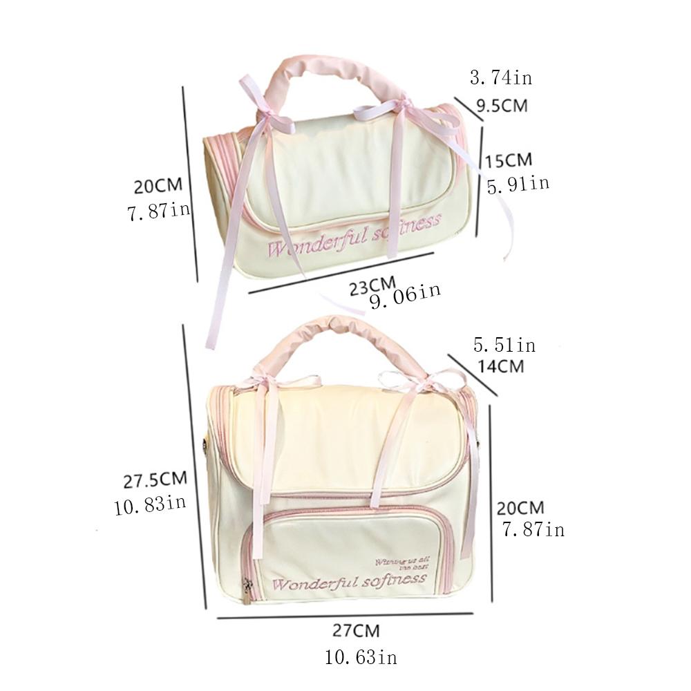 PU Leather Women's Makeup Bag Ballet Style Bowknot Cosmetic Bag Large Capacity Toiletry Ba  Girls
