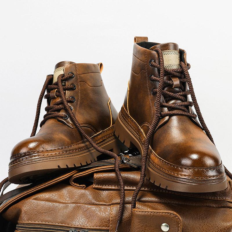 New Arrival Genuine Leather Mens High Top Shoes Fashion Outdoor Motorcycle Boots Lace Up Non-Slip Male Ankle Boots Walking Shoes