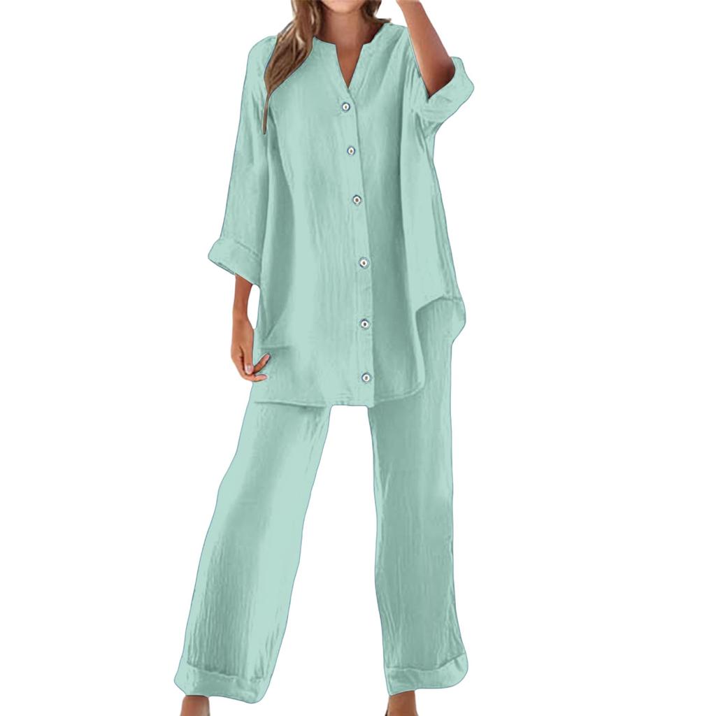 Women's Fashion Button-Down Casual Oversized Shirt Two-Piece Set