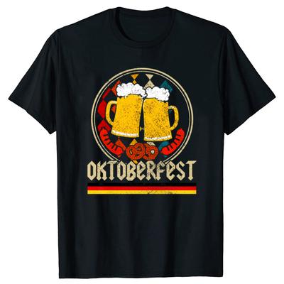 Oktoberfest Vintage Retro Deutsche Flagge München Bayerisches O-Ausschnitt Baumwoll T-Shirt Herren Damen Lässig Kurzarm T-Shirt