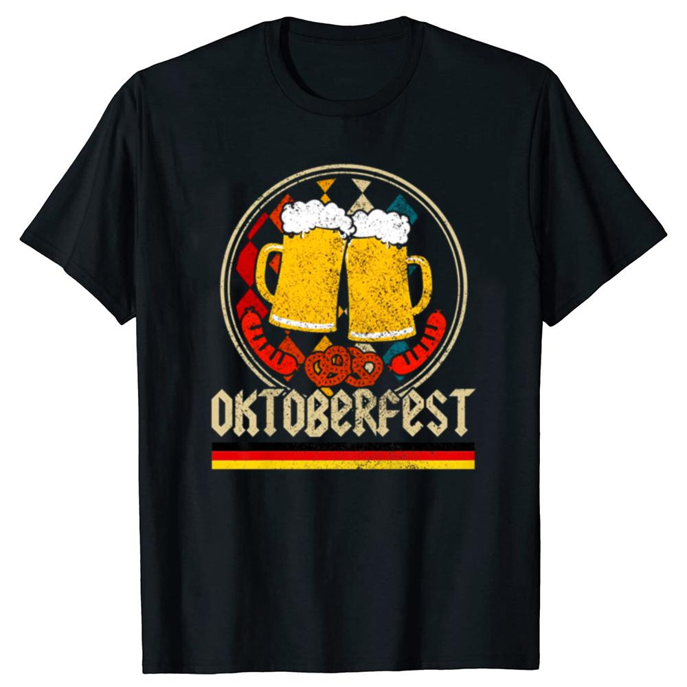 Oktoberfest Vintage Retro German Flag Munich Bavarian O-Neck Cotton T Shirt Men Women Casual Short Sleeve Tee Shirt