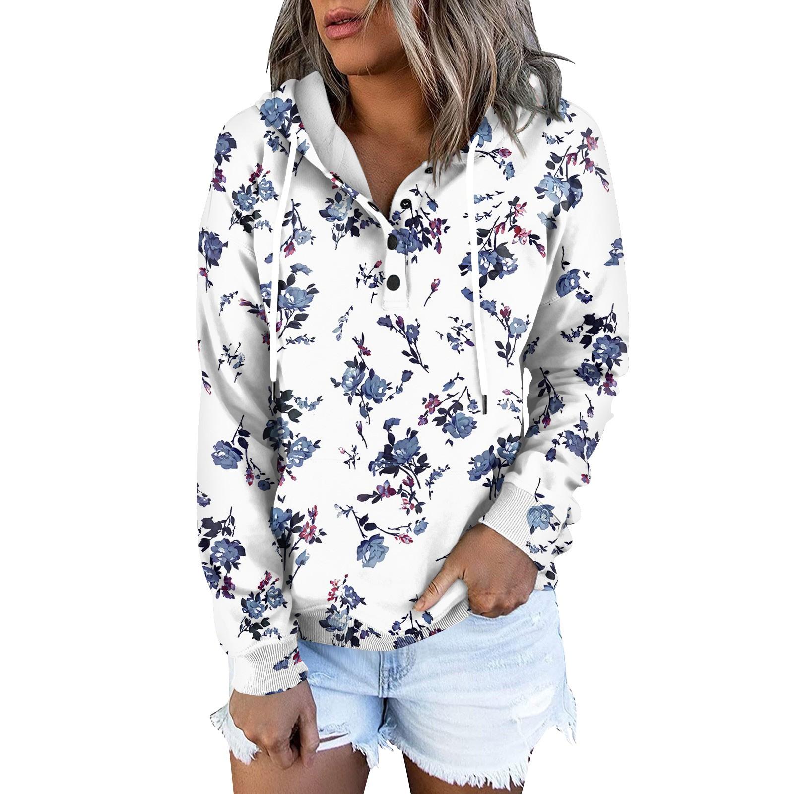 

Женская модная облегающая толстовка с капюшоном и цветочным принтом с длинным рукавом L тёмно-синий