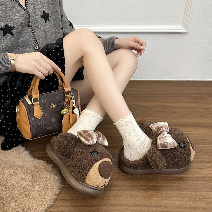 Kapibara fluffy slippers for women in autumn and winter 2025, thick-bottomed indoor home thermal bag head cotton slippers