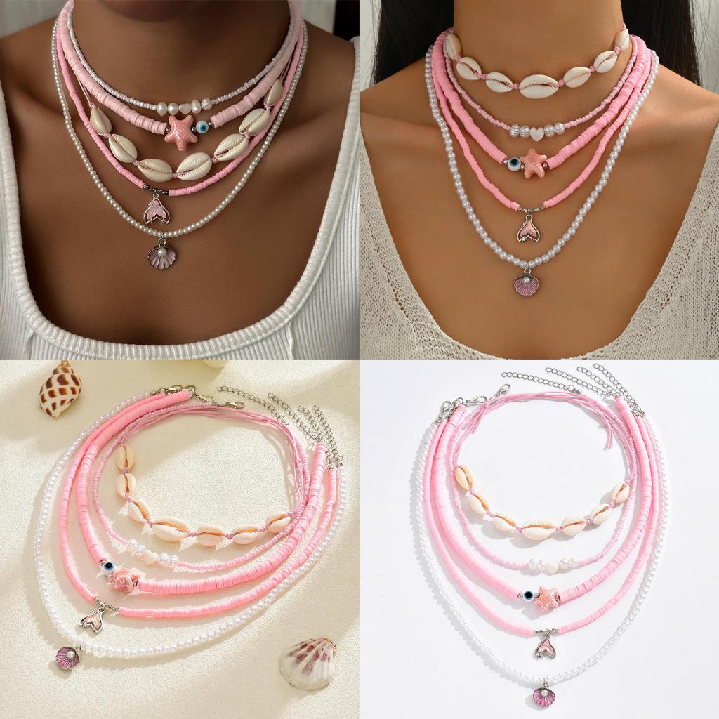 Fashion Shell Necklace With Pearl Beads Multilayered For Women And Men