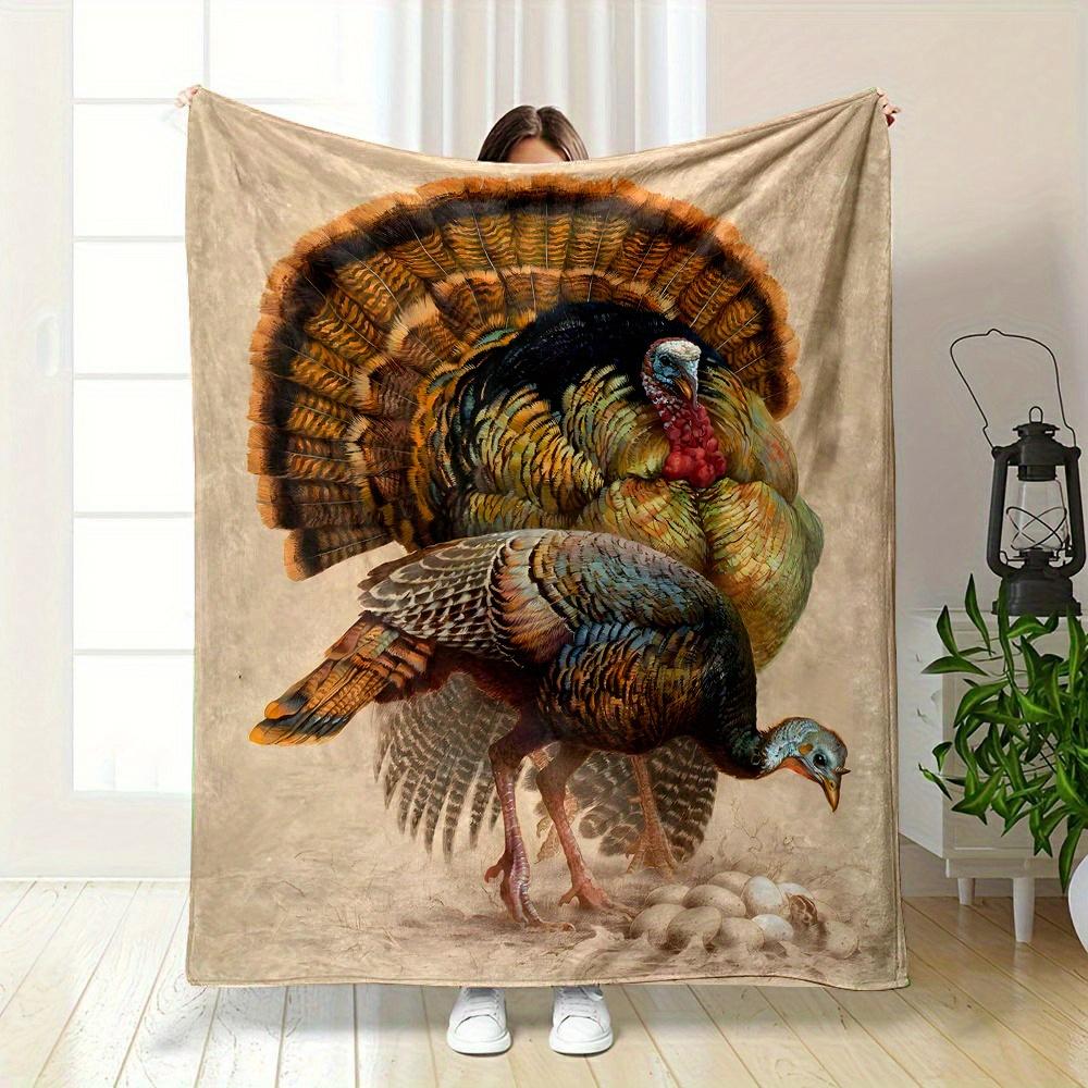 Cartoon Turkey Print Reversible Flannel Blanket Soft Throw All Season Contemporary Style Home Kitchen Bedding Small Nap Blanket 75X95CM