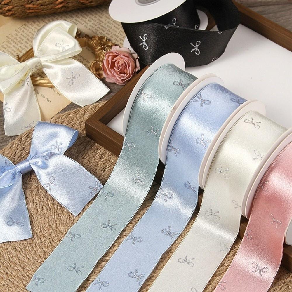 Bow Print Gift Wrapping Ribbons 10 yards Silk Ribbon Decoration Silver Foil Bow Ribbons  Gift