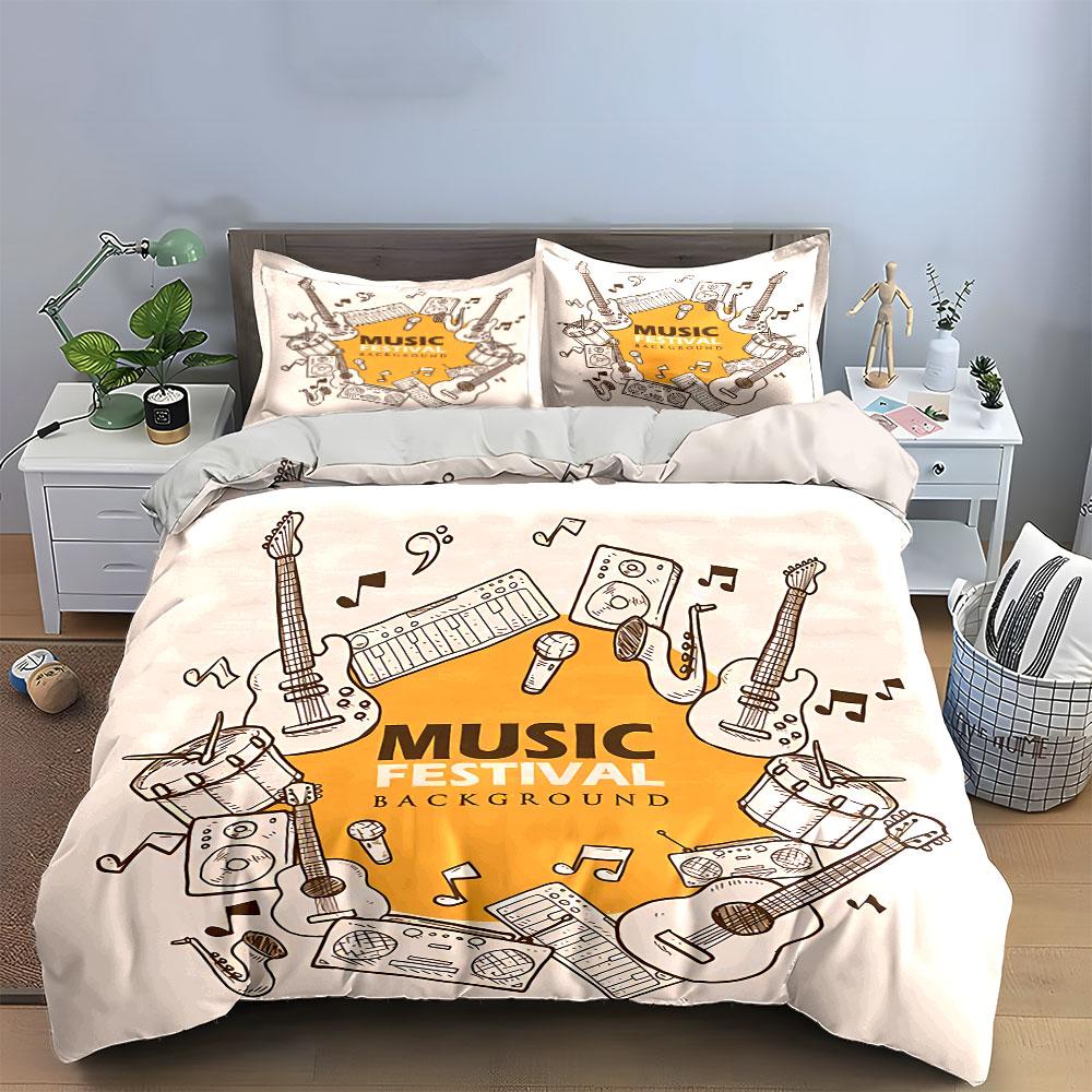 Music Festival Instrument Art Bedding Duvet Cover Set Duvet Cover Pillowcases  (1*Duvet Cover 2*Pillowcases, without duvet insert)