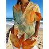 Women's Cute Doodle Floral Print Button Down Shirt, Casual Collared Tops for Spring Summer Daily Vacation Wear