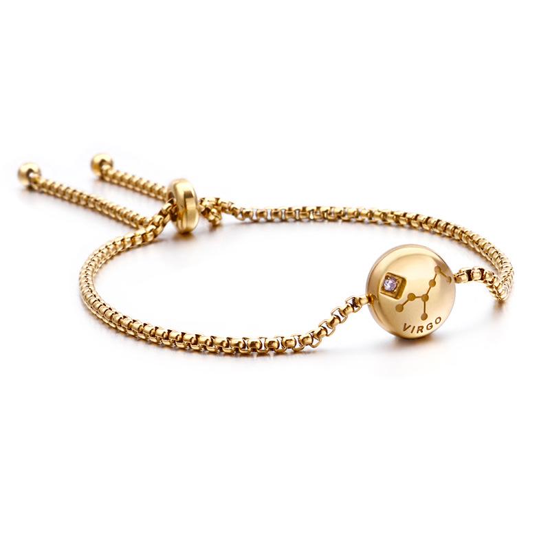 Korean Zodiac Constellations Gold Bracelet with Diamonds - Adjustable Titanium Steel Jewelry for Girls