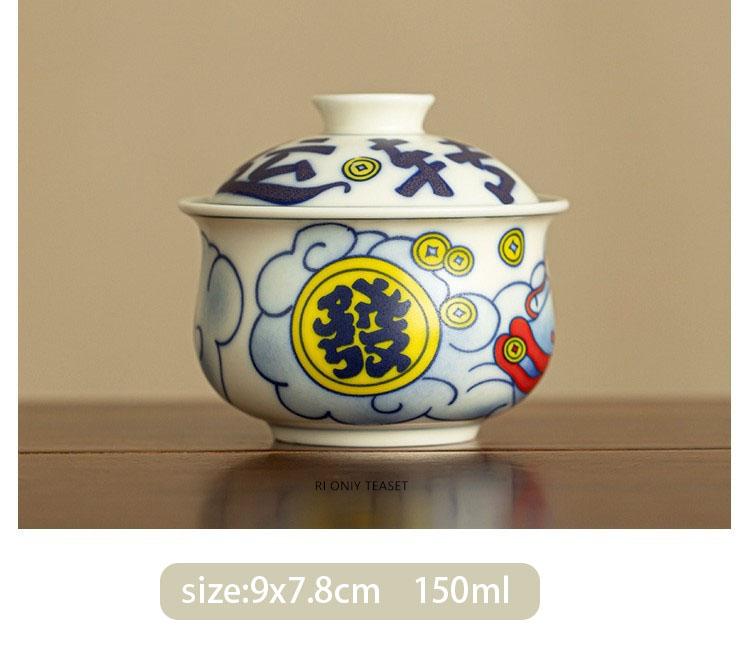 140ml Chinese Ceramic Gaiwan Pot Bearing Handmade Lucky Fish Tea Tureen Porcelain Teacup Household Tea Bowl Personal Teaware