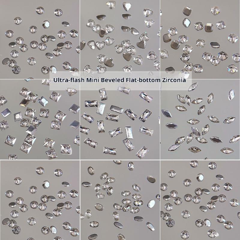 Mixed Zircon Nail Rhinestones Shiny Nail Diamond Flat Nail Gems Glass Stones Nails Decoration Nail Charm Diy Manicure Art