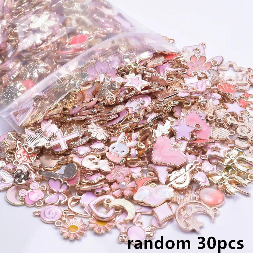 30/60/100pcs Random Mix Enamel/Drip Oil Charms For Jewelry Making Bulk Cute Charm Flower Heart Animal Music DIY Bracelet Pendant