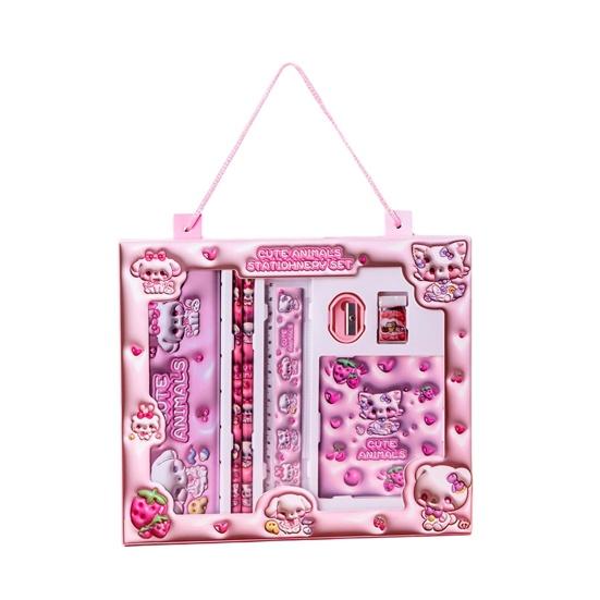 7Pcs Cartoon Stationery Gift Set for Kids Back to School Pencil Kit in Gift Box Elementary Student Supplies with Eraser