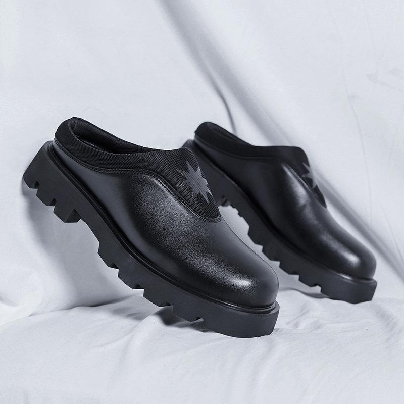 

Baotou полутапочки мужские кожаные туфли ленивые кожаные классные тапочки сандалии без каблука туфли дерби на платформе 15962-R 38 чёрный