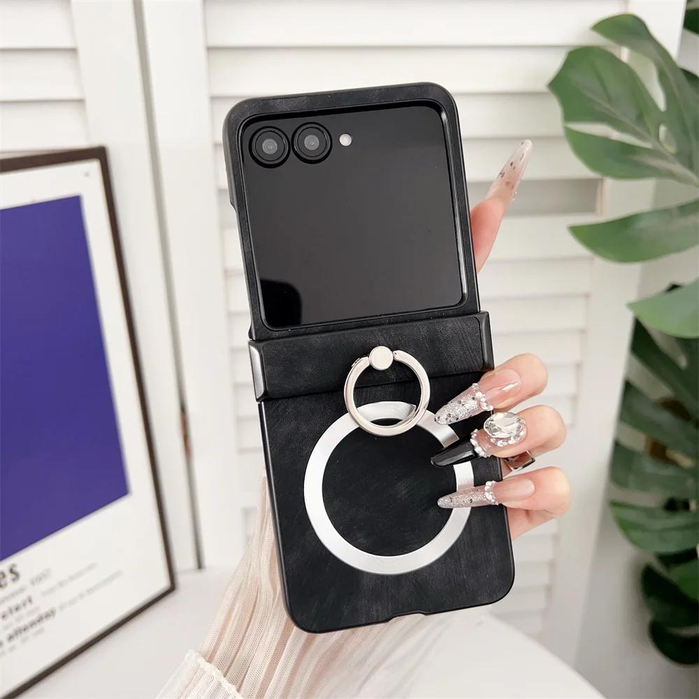 Leather Shockproof For Wireless Charging Phone Case for Motorola Razr 50 40 Ultra Mooto Razr 60 Ring Hinge Protective Cover