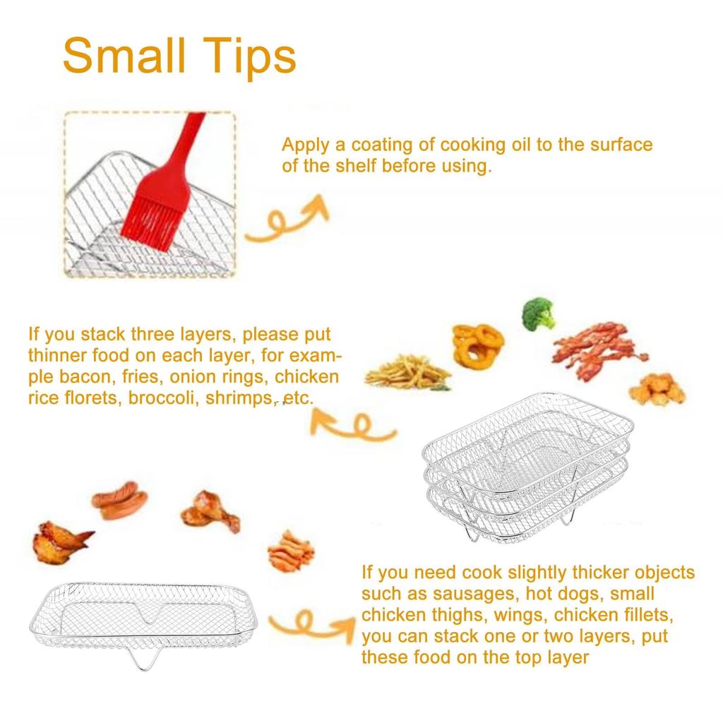1/3Layer Stainless Steel Air Fryer Accessories Stackable BBQ Non-Stick Airfryer Tray Wire Rack Basket Kitchen Gadgets