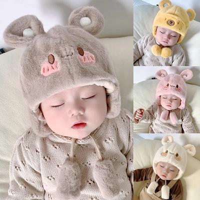 Capybara Vintervarm Barn Jente Gutter Babyluer Fleece Ull Hemming Caps Med Ball Ull Ørebeskyttelse Luer Myk Newborn Bonnet