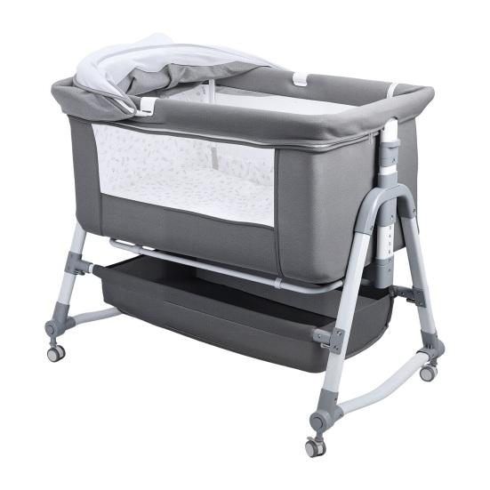Bedside Crib Baby Crib, 3 In 1 Bassinet with Large Curvature Cradle, Foldable Height Adjustable Bassinet, Movable Beside Mosquito Net (Grey)