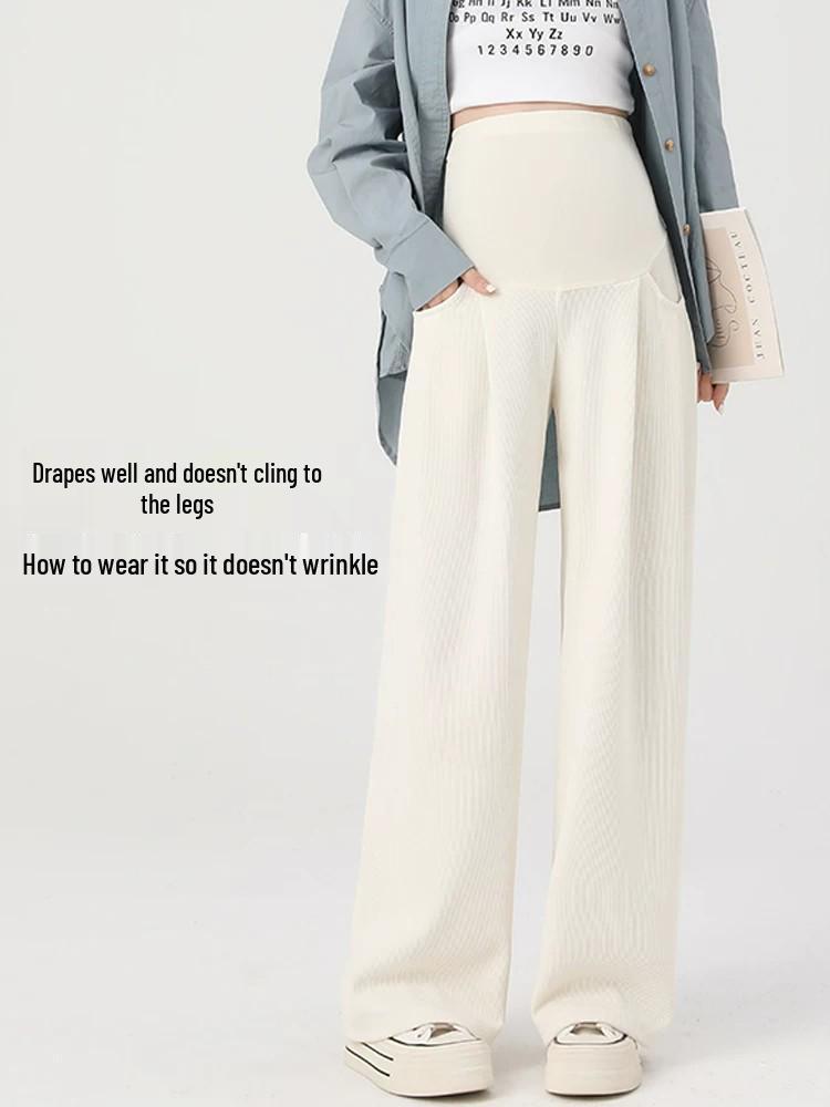 Pantalones de Pierna Ancha de Cintura Alta para Maternidad Tallas Grandes Primavera/Verano 2026 con Soporte Abdominal y Pierna Recta Forrados de Terciopelo