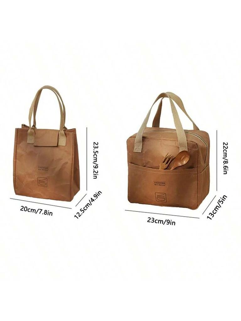 Heavy-Duty Waterproof Kraft Paper Lunch Box Bag Kid-Friendly Picnic Tote Handheld Carry Bag Student & Office Worker Lunch Bag