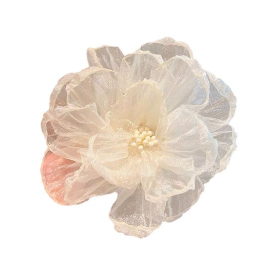 Glitter Mesh Yarn Multi-Layered Flowers Decor Hair Clip Fairy Princess Style Hair бежевый