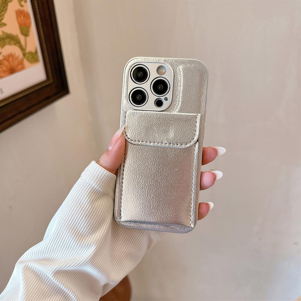 Lychee Pattern for Apple 17air Mobile Phone Case Card Holder for IPhone15 Simple 12 Plain Leather All-inclusive Protective Cover