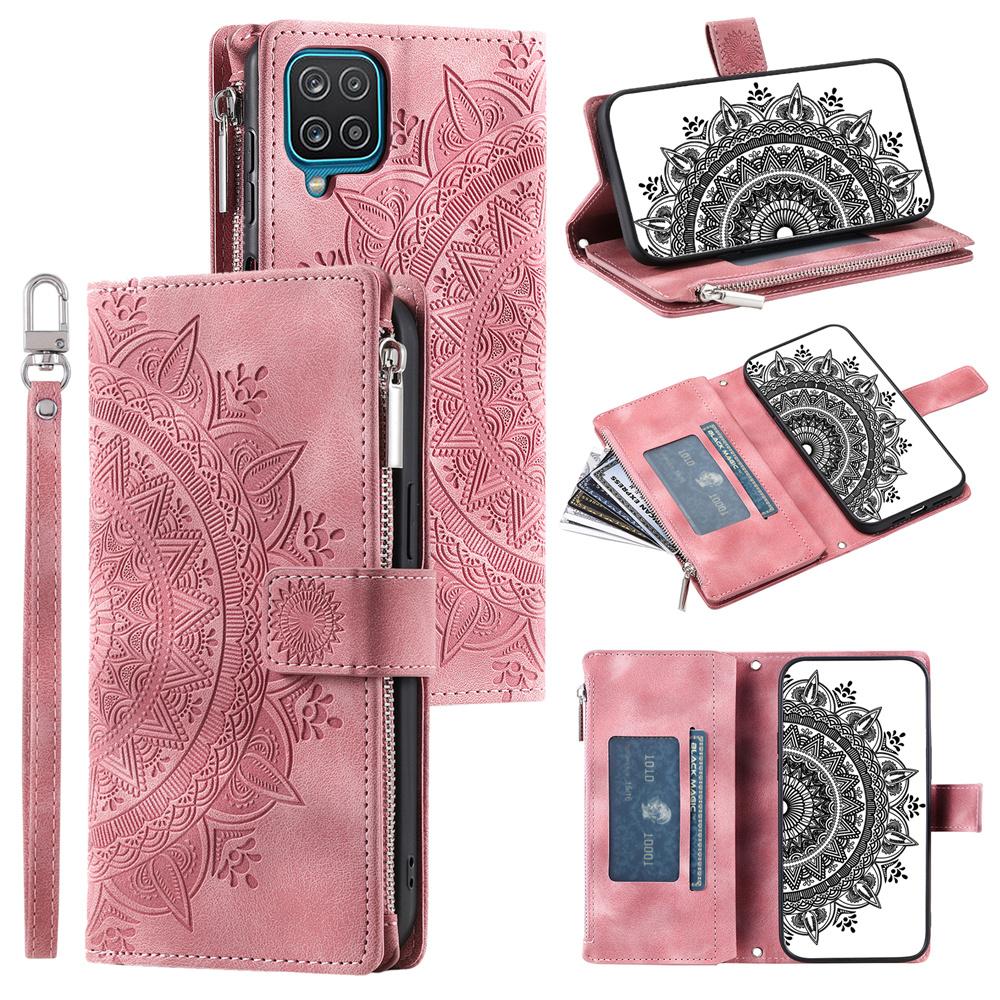 For Oppo/Realme All Series Oppo A7,Reno5,A94,C21Y,A52,A72,Narzo 50A...Preget Design Flip Lær Glidelås Lommebok Håndveske Deksel
