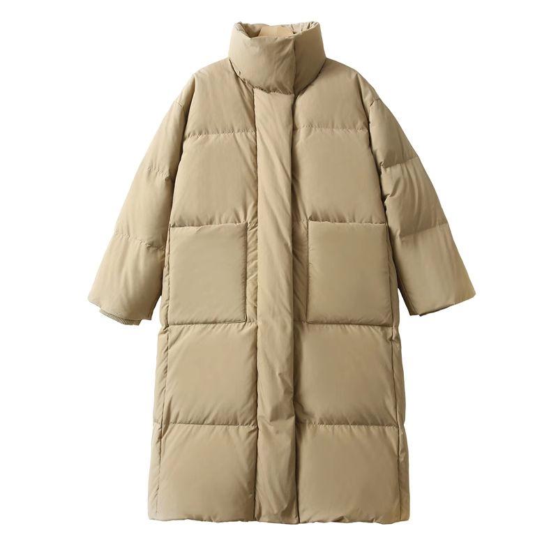 Women's Korean Style Stand Collar Down Jacket - Solid Color, Thick, Cold-Proof, Loose, Plus Size