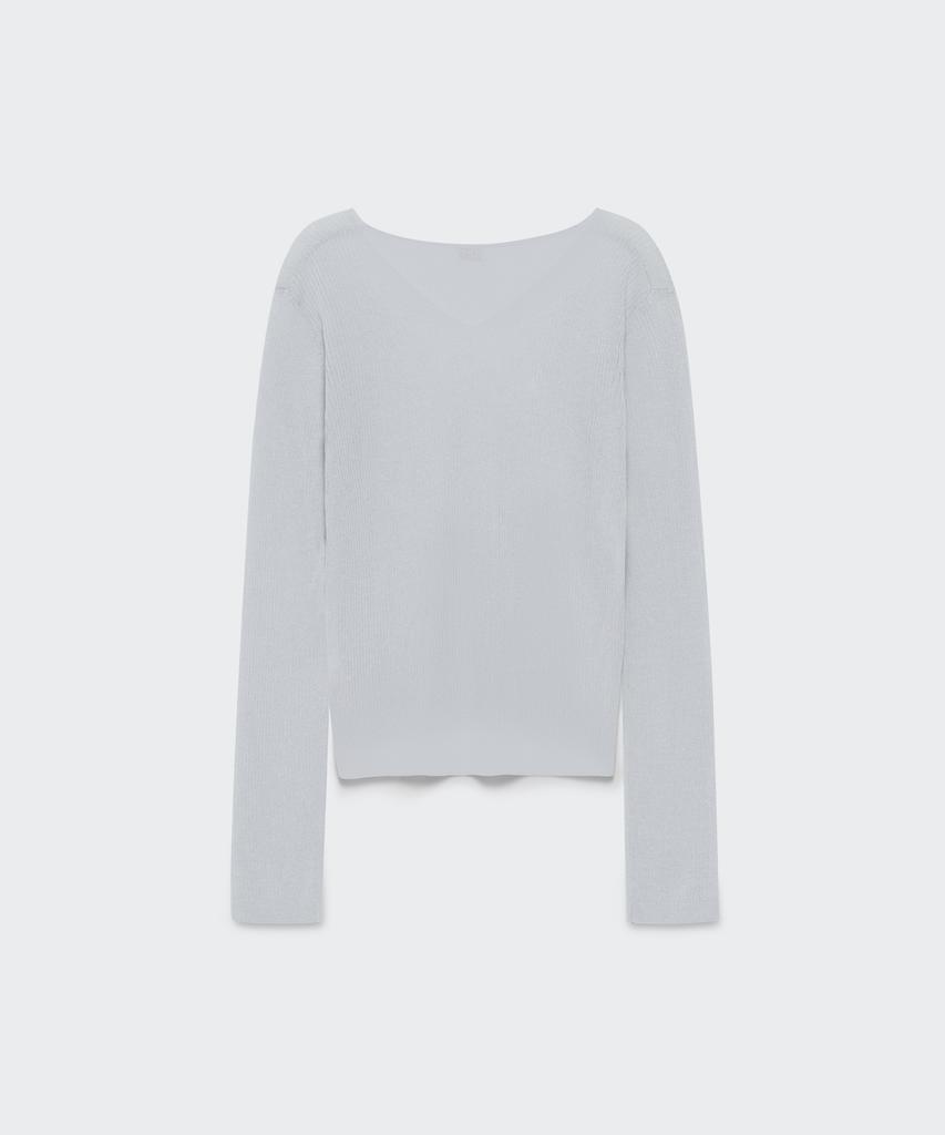 MUSINSA STANDARD WOMAN Women'S Linen Blend Ribbed V-Neck Sheer Knit [Melange Light Grey]