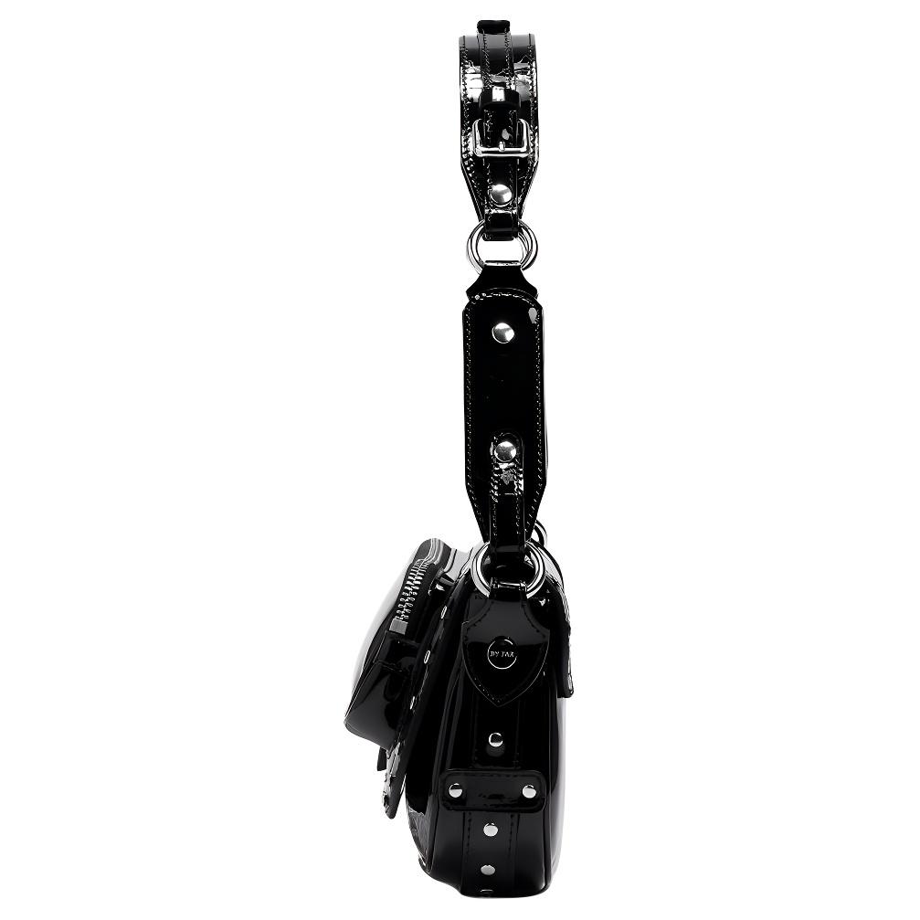 By Far Maddy Studded Magnetic Closure Flap Top Handle Shoulder Bag Women handbags Black 23CRMDDSBLPMED000BL