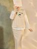 White Beaded Embroidery Vest with Stand-up Collar Shirt and Skirt - New Chinese Style Suit for Women, NZ019