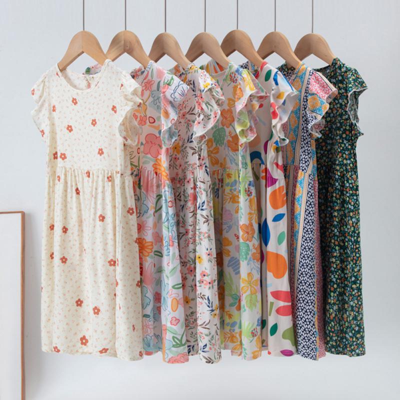 

Children Girls Floral Dress Rural Style Flying Sleeves Kids Princess Dress 110