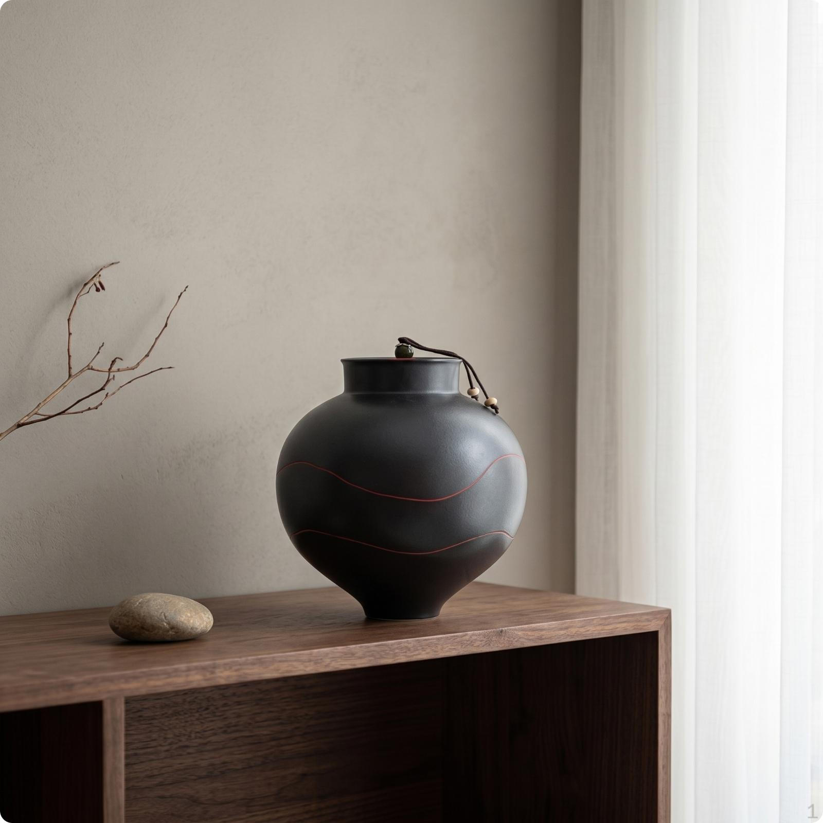 Decorative Jar Red Wavy Lines Moon Lid Matte Finish for Tea Room