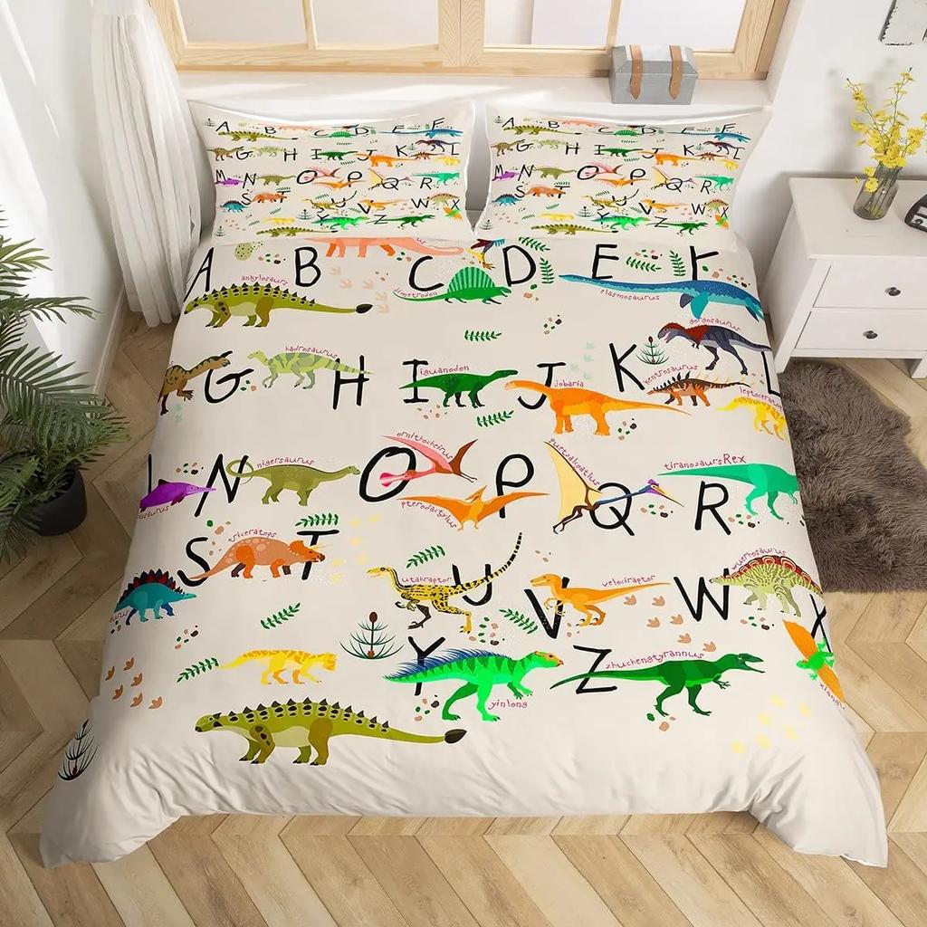 Comforter Cute Cartoon Animals Twin For Kids Boys English Alphabet Bedding Set Cute Monkey Colored Letters Comforter