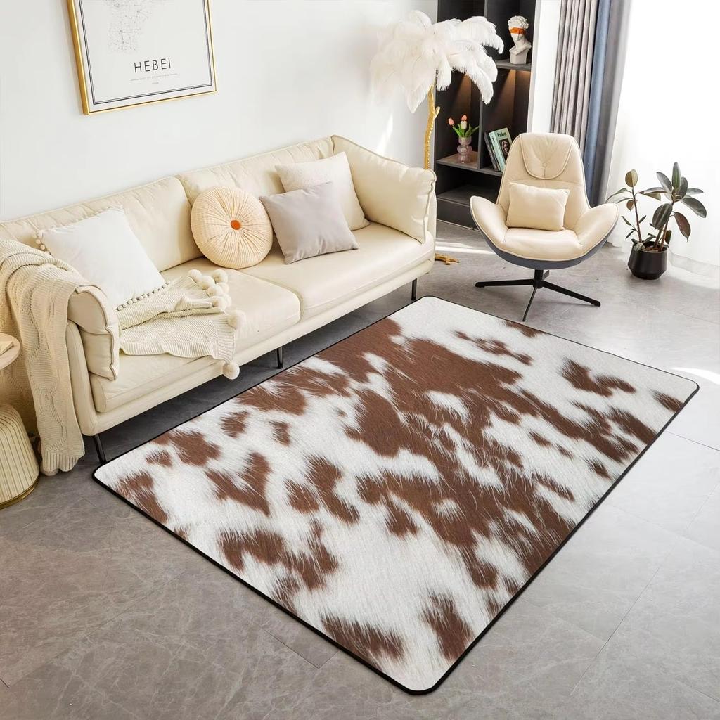 Animal Skin Pattern Area Rug Cow Fur Pattern Print Rug Rustic Farm Animal Carpet for Non Slip Door Mat Sofa Table Floor Rug