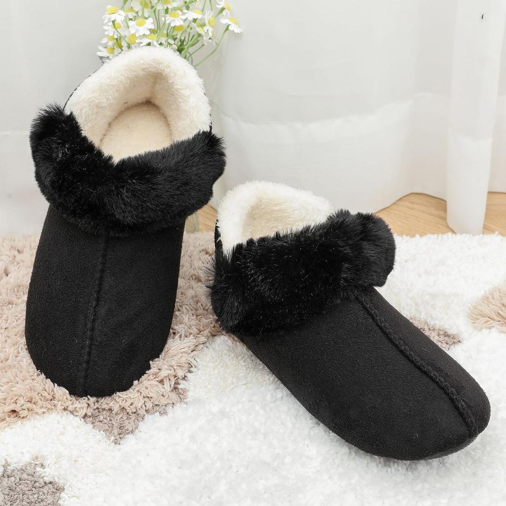 Warm Fur-covered Cotton Slippers with Velvet and Non-slip Home Cotton Shoes for Women In Winter with Thin Soles and Indoor Short Boots