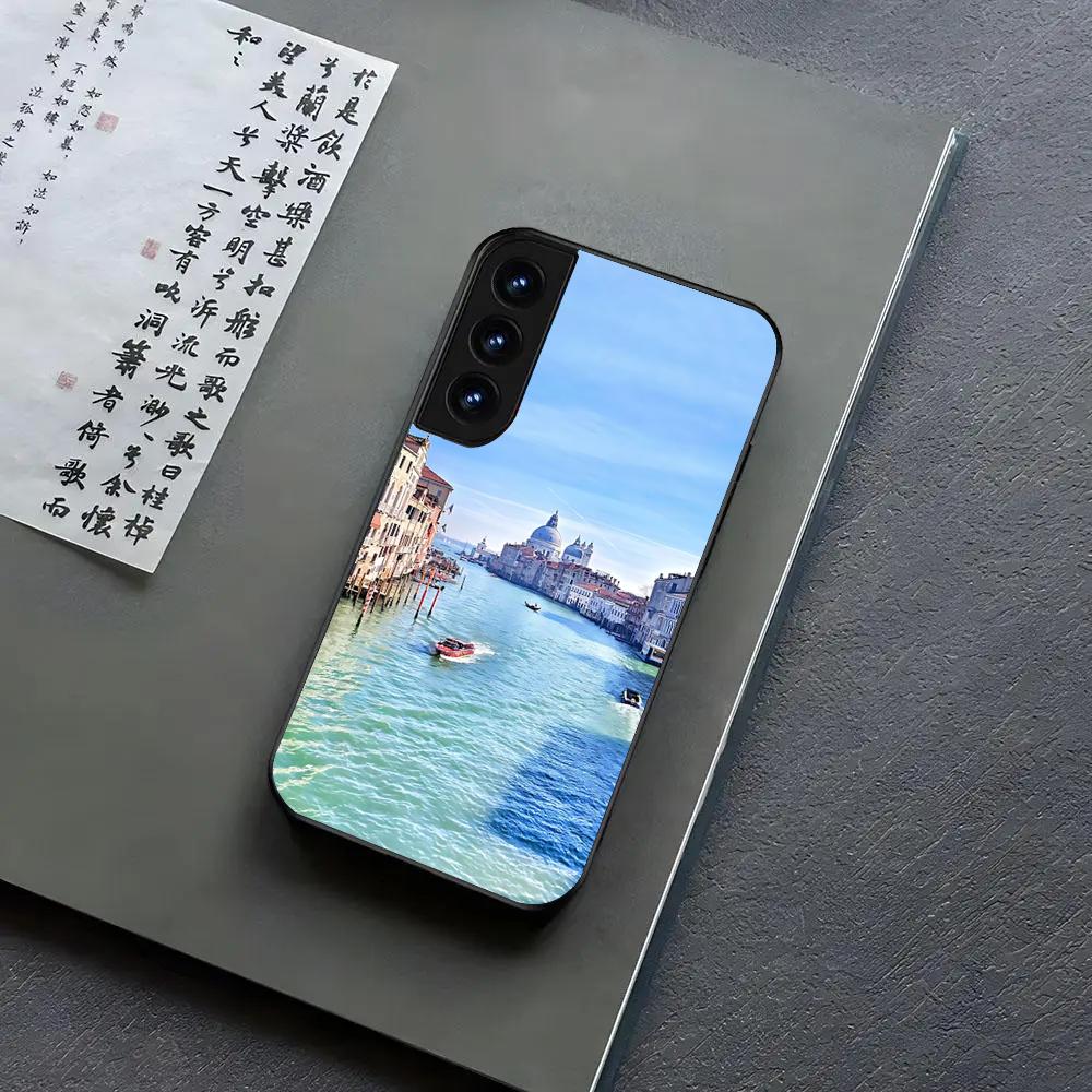 Water City Venice Phone Case For Samsung S24, S25 22,30,,Note20,Ultra,Lite,Ultra,5G,Plus,FE Black Cover