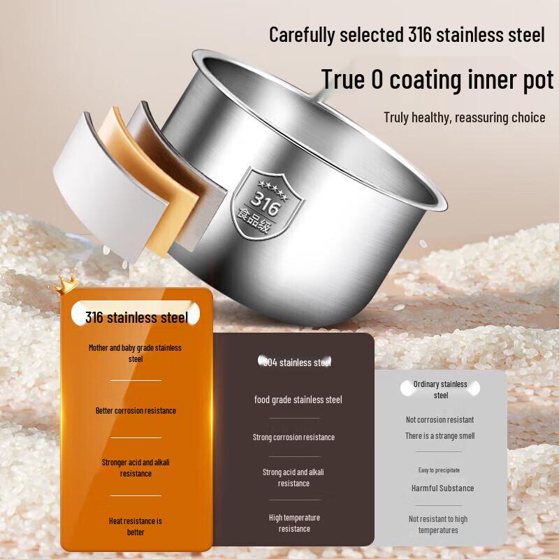 Triangle Brand 5L 316 Stainless Steel 0-Coating Micro-Pressure Rice Cooker CN plug (adapter included)