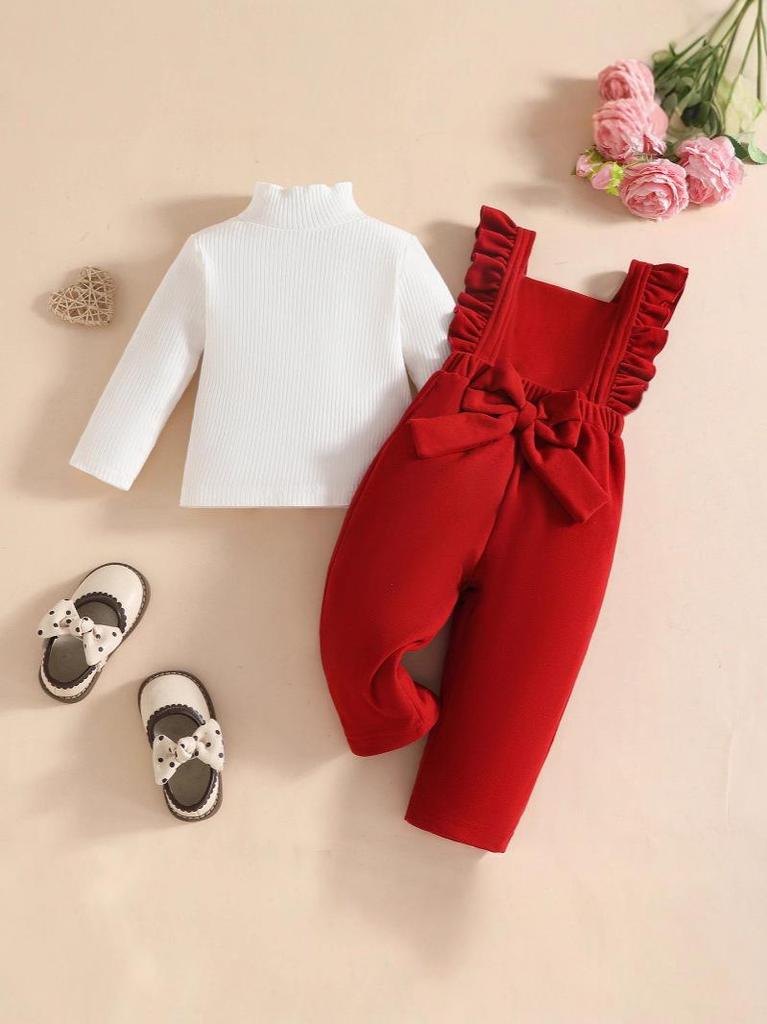 Cozy Autumn/Winter Baby Girl Fashion Set: High Collar Long Sleeve Top & Lace Pants