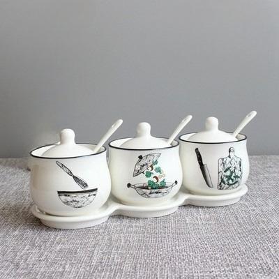 

Ceramic Seasoning Box Plant Seasoning Jar Set Spoon Tray Household Seasoning Box Home Kitchen Storage Containers Decoration